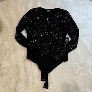 Express Black Sequin Bodysuit